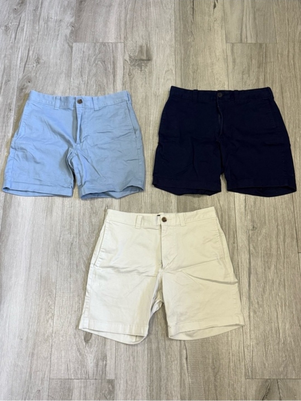 J. Crew Chino Shorts -Bundle Of 3- Cream, Light Blue, Navy, 7" Inseam